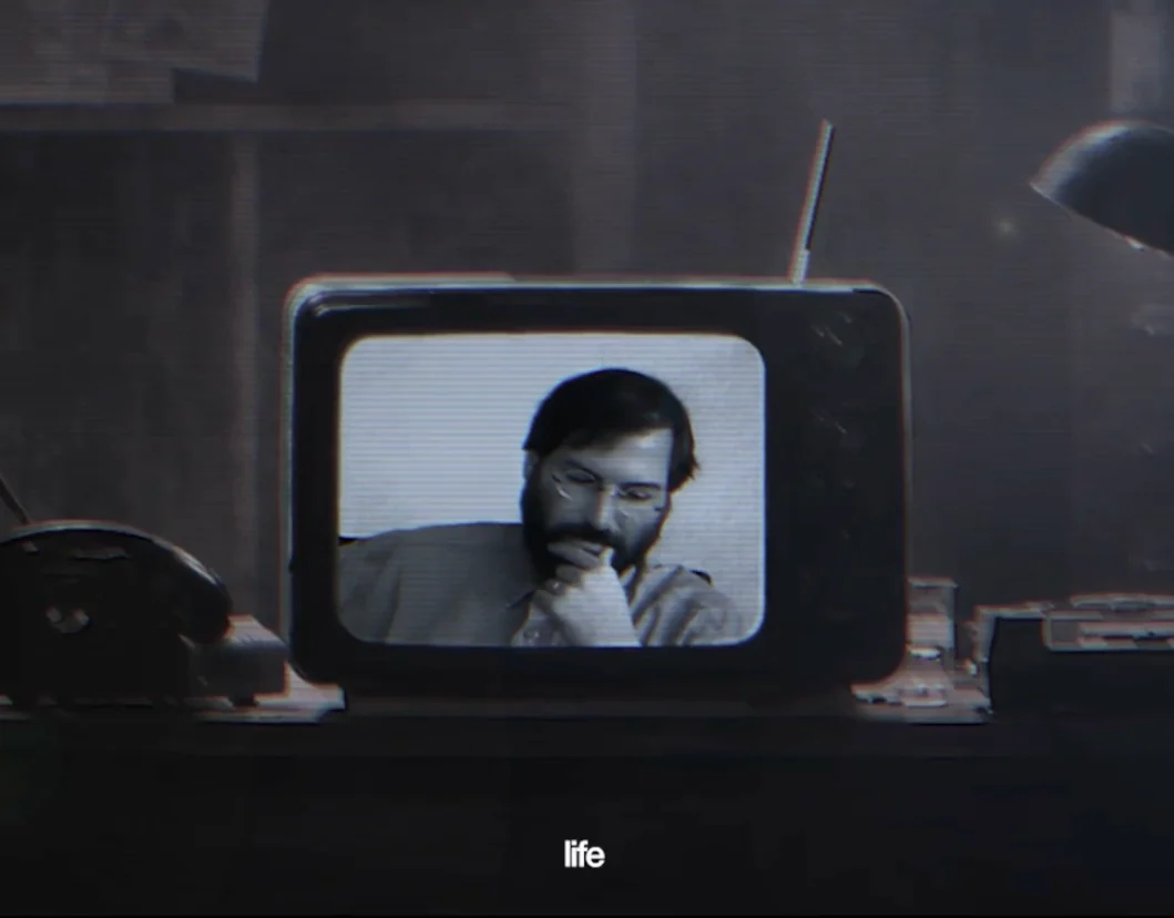 A vintage television showing Steve Jobs in the Lightyear Residency film thumbnail.